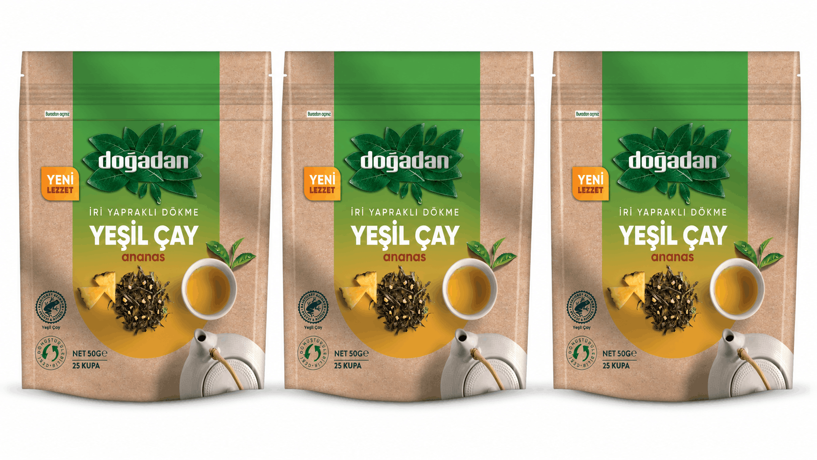 3'Lü Dökme Yeşil Çay Ananas